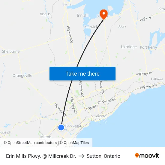 Erin Mills Pkwy. @ Millcreek Dr. to Sutton, Ontario map
