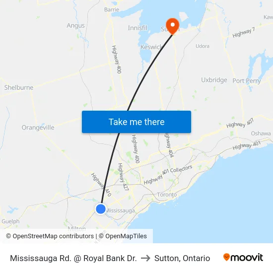 Mississauga Rd. @ Royal Bank Dr. to Sutton, Ontario map