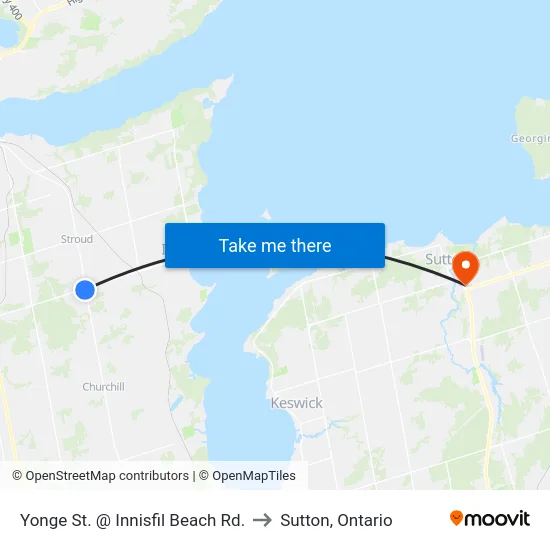 Yonge St. @ Innisfil Beach Rd. to Sutton, Ontario map