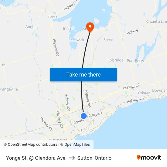 Yonge St. @ Glendora Ave. to Sutton, Ontario map