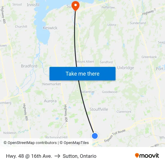 Hwy. 48 @ 16th Ave. to Sutton, Ontario map