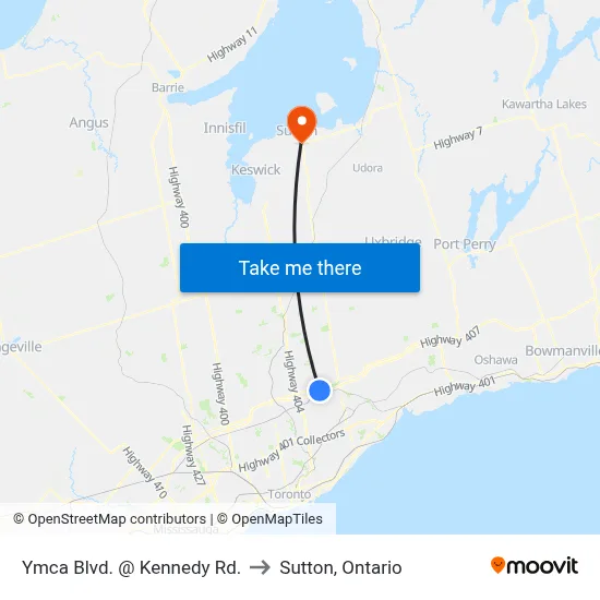 Ymca Blvd. @ Kennedy Rd. to Sutton, Ontario map