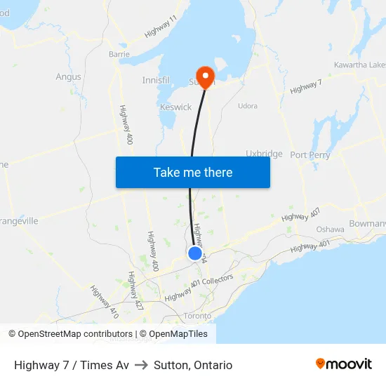 Highway 7 / Times Av to Sutton, Ontario map