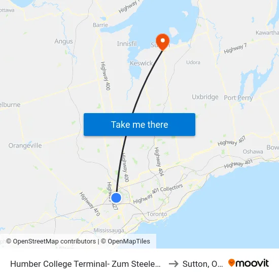 Humber College Terminal- Zum Steeles 511/511a/511c to Sutton, Ontario map