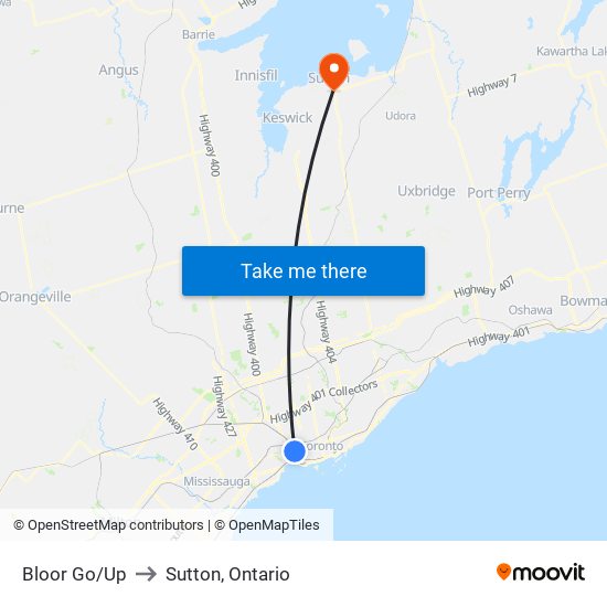 Bloor Go/Up to Sutton, Ontario map