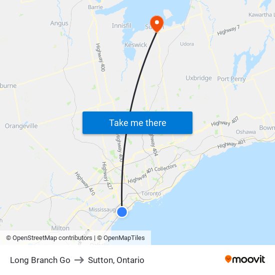 Long Branch Go to Sutton, Ontario map