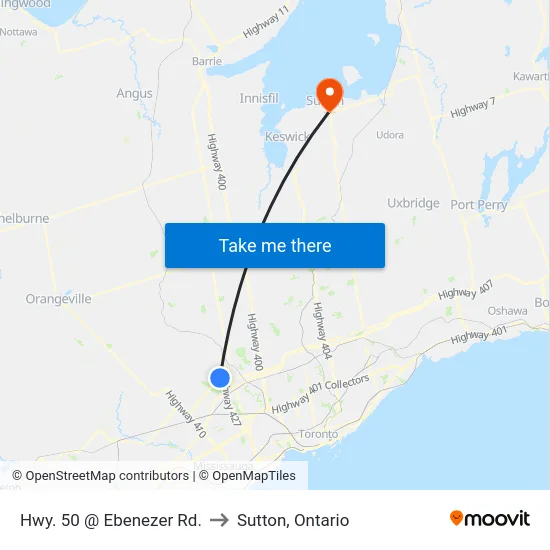 Hwy. 50 @ Ebenezer Rd. to Sutton, Ontario map