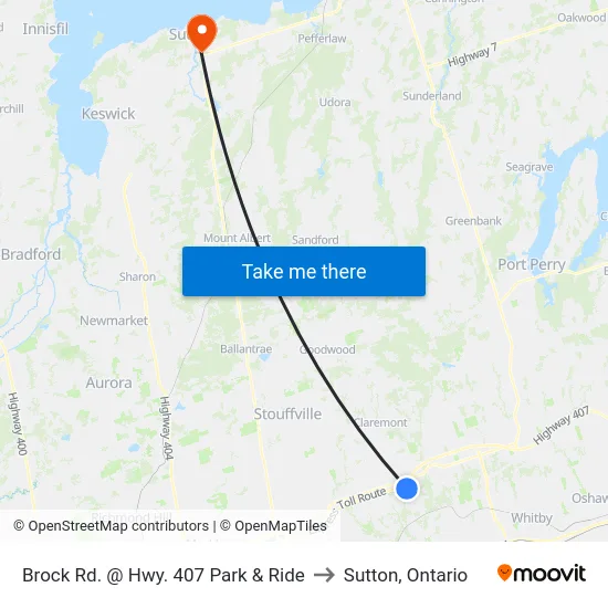 Brock Rd. @ Hwy. 407 Park & Ride to Sutton, Ontario map