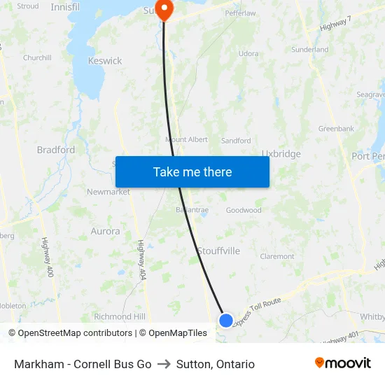 Markham - Cornell Bus Go to Sutton, Ontario map