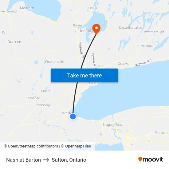 Nash at Barton to Sutton, Ontario map