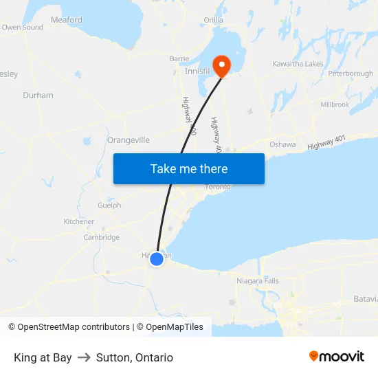 King at Bay to Sutton, Ontario map