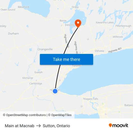 Main at Macnab to Sutton, Ontario map