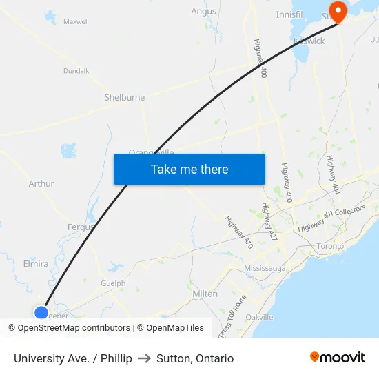 University Ave. / Phillip to Sutton, Ontario map