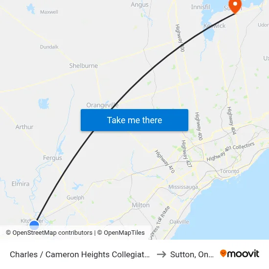 Charles / Cameron Heights Collegiate Institute to Sutton, Ontario map