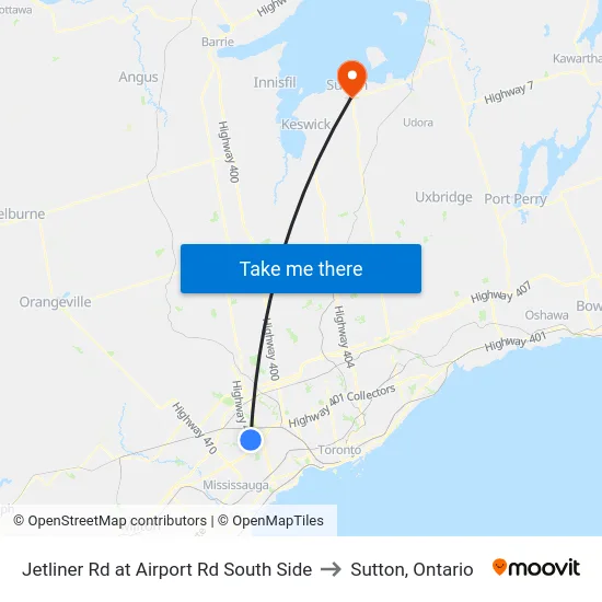 Jetliner Rd at Airport Rd South Side to Sutton, Ontario map