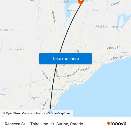 Rebecca St. + Third Line to Sutton, Ontario map