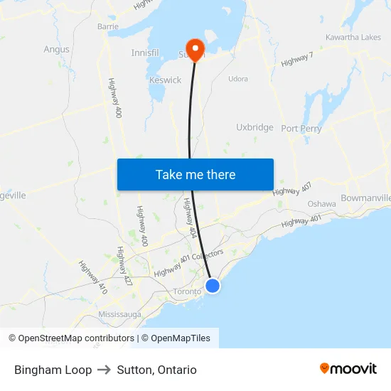 Bingham Loop to Sutton, Ontario map