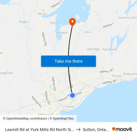 Lesmill Rd at York Mills Rd North Side to Sutton, Ontario map