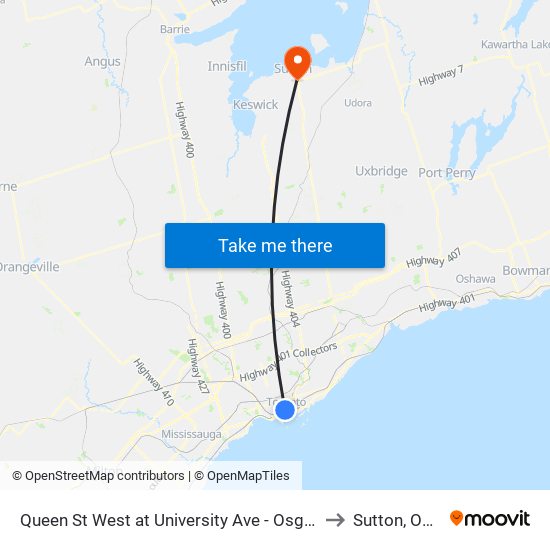 Queen St West at University Ave - Osgoode Station to Sutton, Ontario map