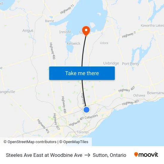 Steeles Ave East at Woodbine Ave to Sutton, Ontario map