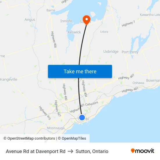 Avenue Rd at Davenport Rd to Sutton, Ontario map