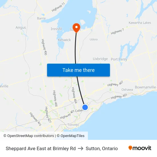 Sheppard Ave East at Brimley Rd to Sutton, Ontario map