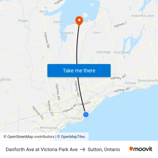 Danforth Ave at Victoria Park Ave to Sutton, Ontario map