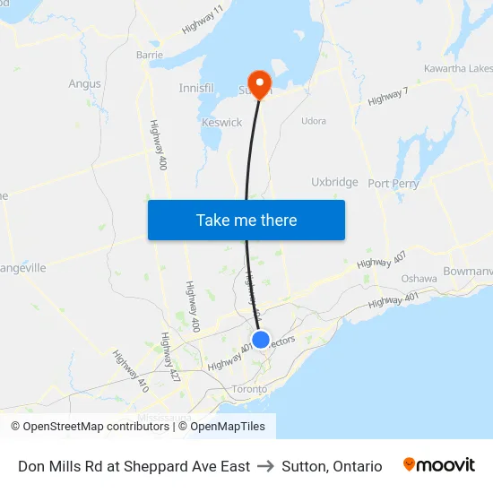 Don Mills Rd at Sheppard Ave East to Sutton, Ontario map