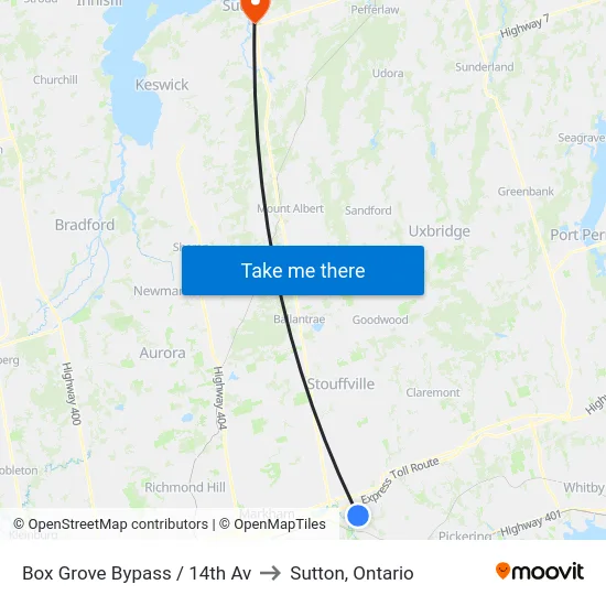 Box Grove Bypass / 14th Av to Sutton, Ontario map