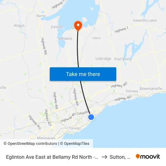 Eglinton Ave East at Bellamy Rd North - Eglinton Go Station to Sutton, Ontario map