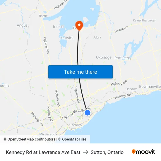 Kennedy Rd at Lawrence Ave East to Sutton, Ontario map