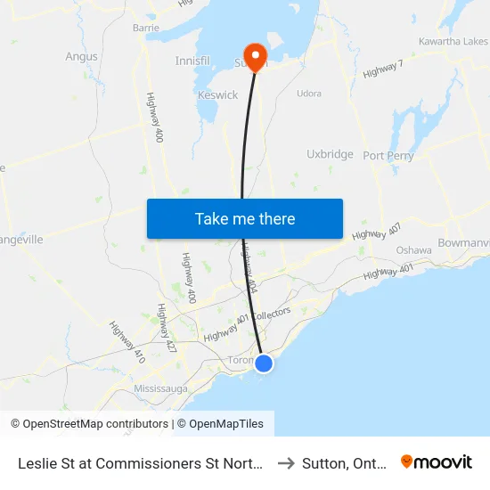Leslie St at Commissioners St North Side to Sutton, Ontario map