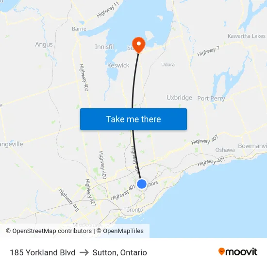 185 Yorkland Blvd to Sutton, Ontario map