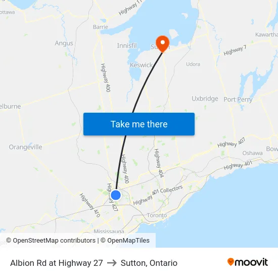 Albion Rd at Highway 27 to Sutton, Ontario map