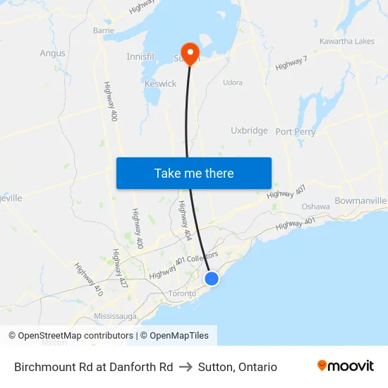 Birchmount Rd at Danforth Rd to Sutton, Ontario map