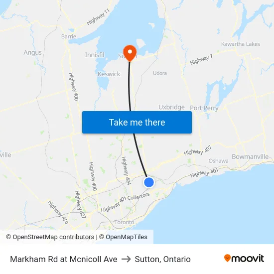 Markham Rd at Mcnicoll Ave to Sutton, Ontario map