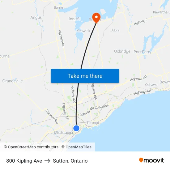800 Kipling Ave to Sutton, Ontario map