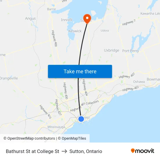 Bathurst St at College St to Sutton, Ontario map