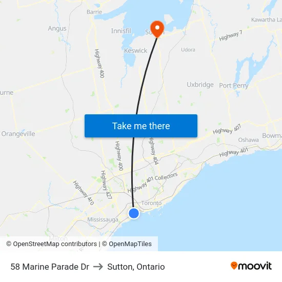 58 Marine Parade Dr to Sutton, Ontario map
