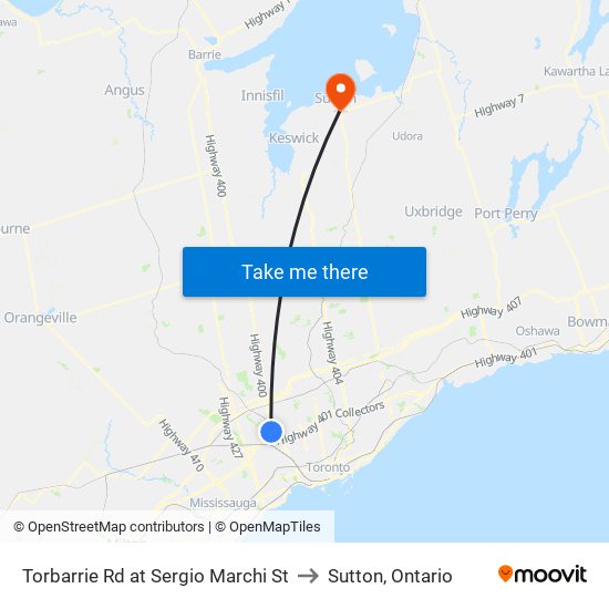 Torbarrie Rd at Sergio Marchi St to Sutton, Ontario map