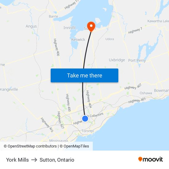 York Mills to Sutton, Ontario map