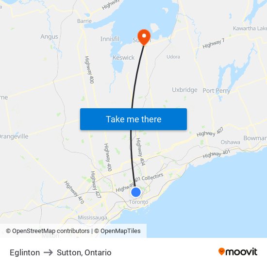 Eglinton to Sutton, Ontario map