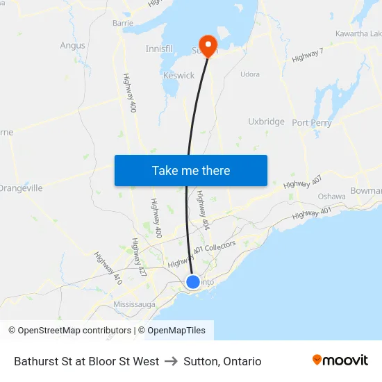 Bathurst St at Bloor St West to Sutton, Ontario map