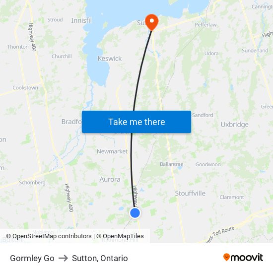 Gormley Go to Sutton, Ontario map