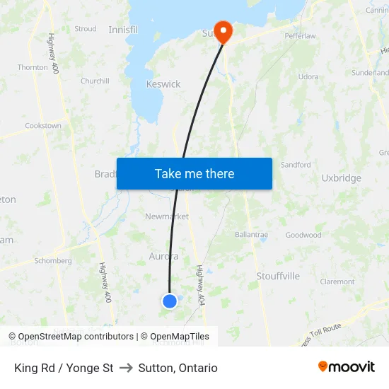 King Rd / Yonge St to Sutton, Ontario map