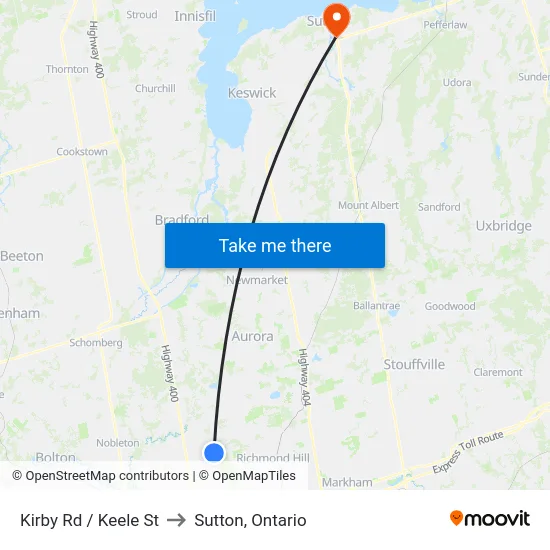 Kirby Rd / Keele St to Sutton, Ontario map