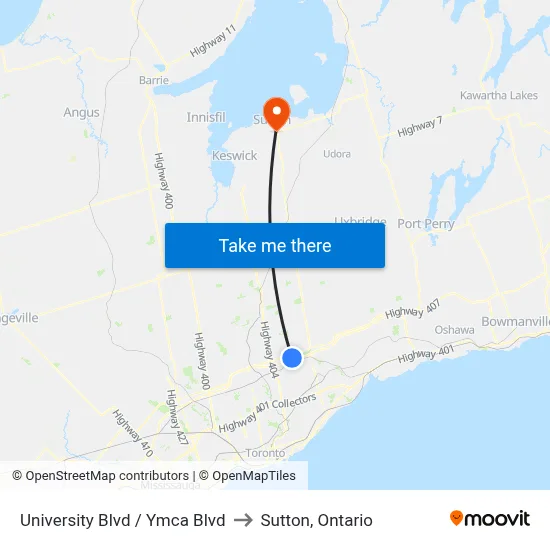 University Blvd / Ymca Blvd to Sutton, Ontario map