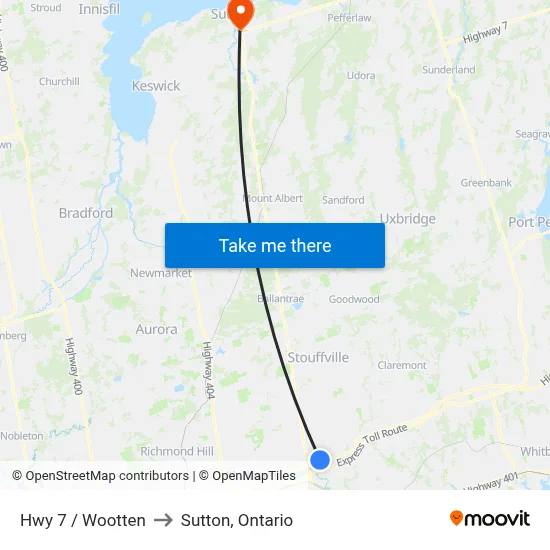 Hwy 7 / Wootten to Sutton, Ontario map