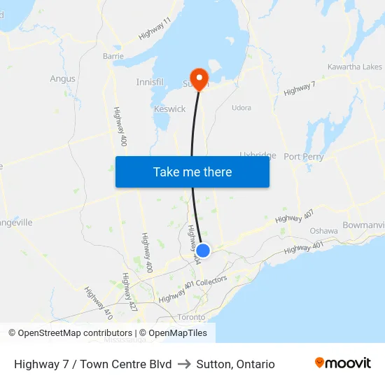 Highway 7 / Town Centre Blvd to Sutton, Ontario map