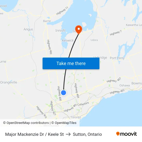 Major Mackenzie Dr / Keele St to Sutton, Ontario map